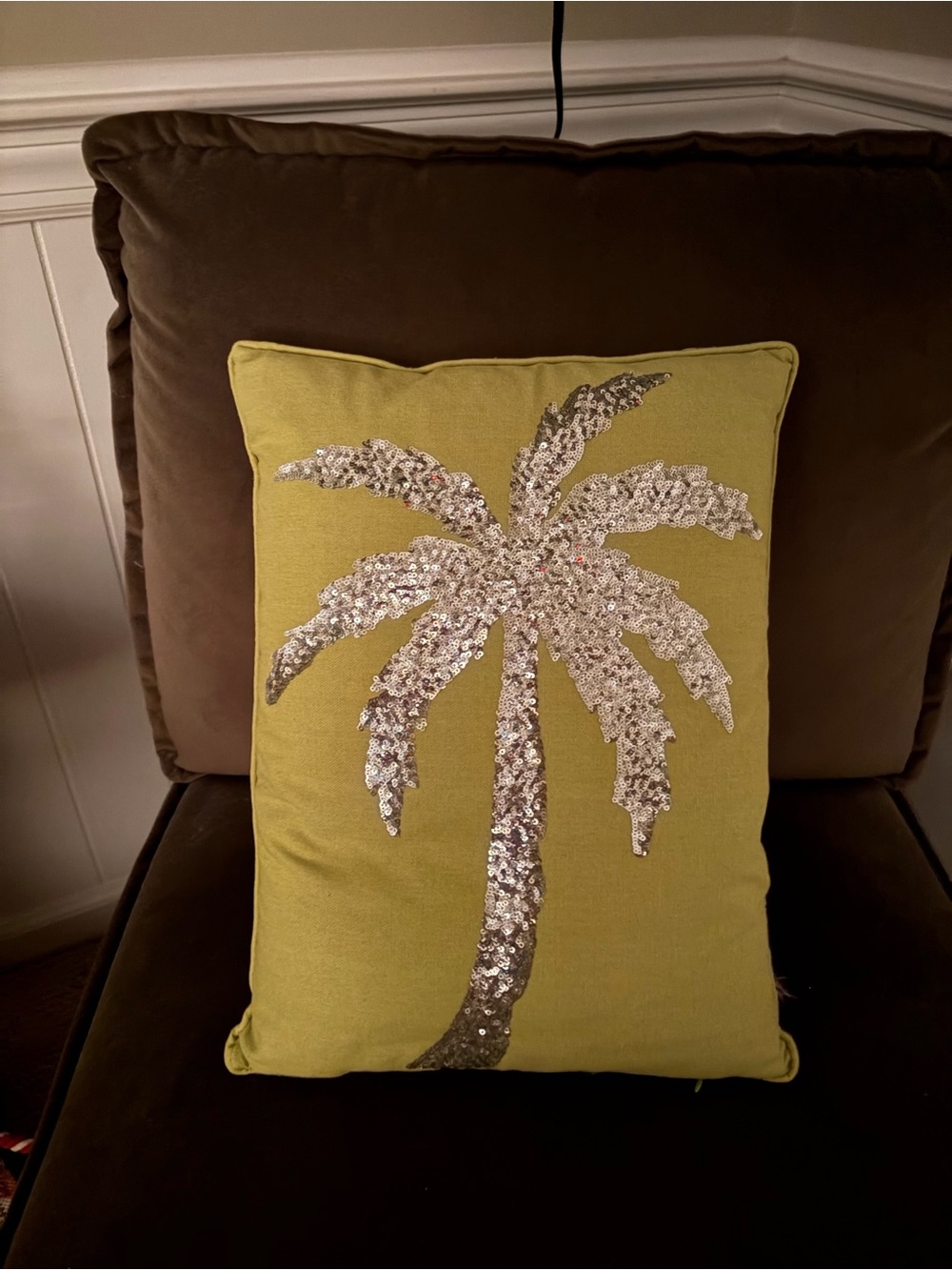 Sequin Palm Tree Decorative Pillow - Green